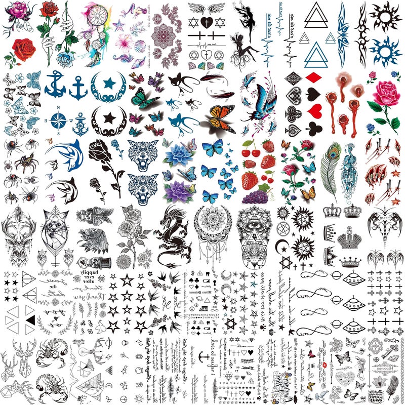 COKTAK 64 Sheets Variety Tiny Waterproof Temporary Tattoos For Men Women, Moon Star Butterfly Birds Planets Fake Tattoos For Kids Adults, Arm Neck Face Letters Temp Tattoo Temporary Tatoos Sticker Set - Image 1