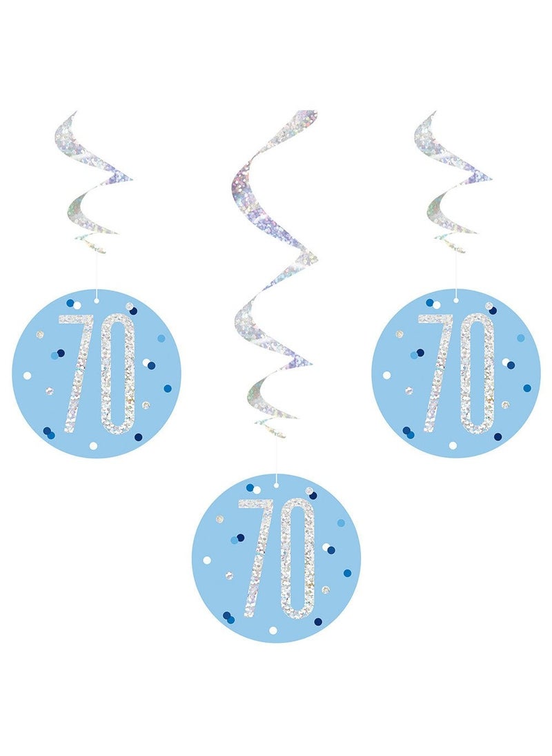 Unique 70-Years Birthday Anniversary Hanging Swirls Blue Silver 70cm 6-Pack - Image 1