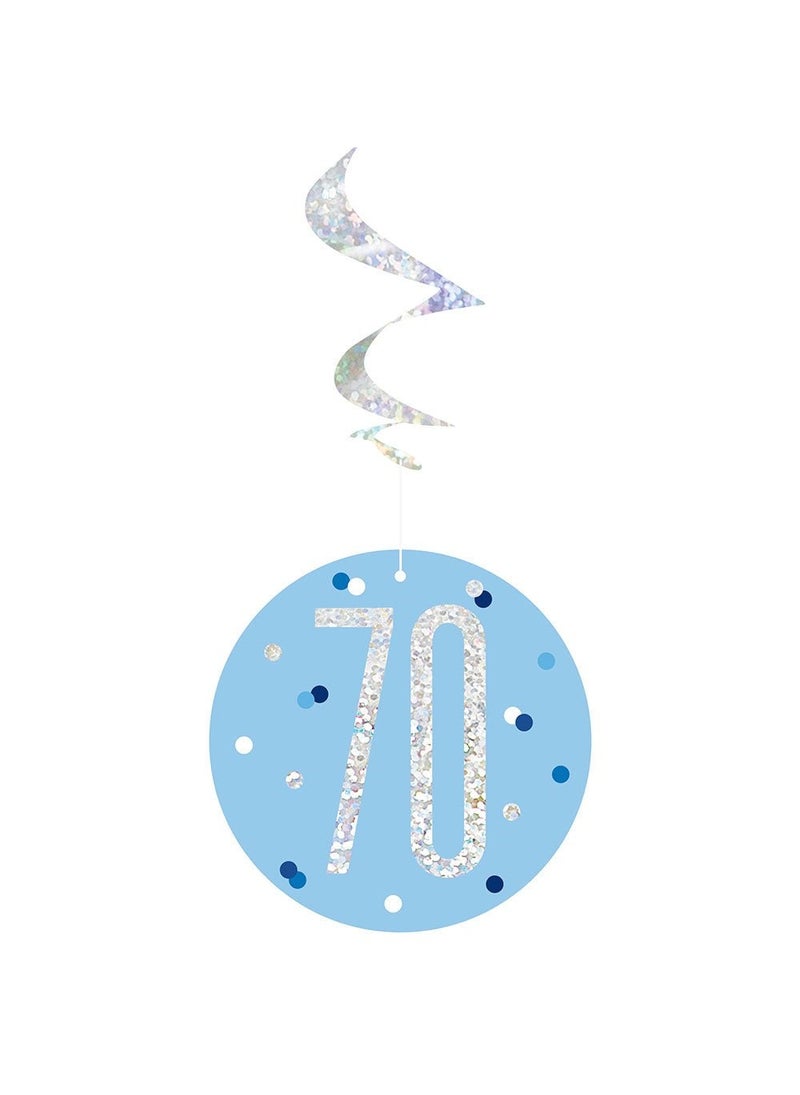 Unique 70-Years Birthday Anniversary Hanging Swirls Blue Silver 70cm 6-Pack - Image 2