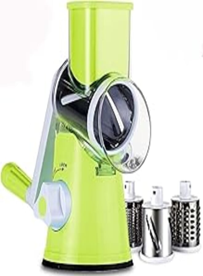 Original Vegetable Slicer Rotary Drum Grater with 3 Stainless Steel Rotary Blades and Suction Cup Feet
