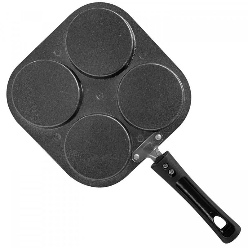 4-in-1 Non-Stick Burger Pan with Handle, Black, 4 Slots Griddle for Cooking  - Image 5
