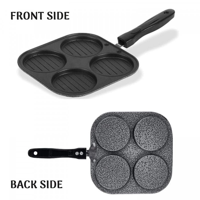 4-in-1 Non-Stick Burger Pan with Handle, Black, 4 Slots Griddle for Cooking  - Image 3