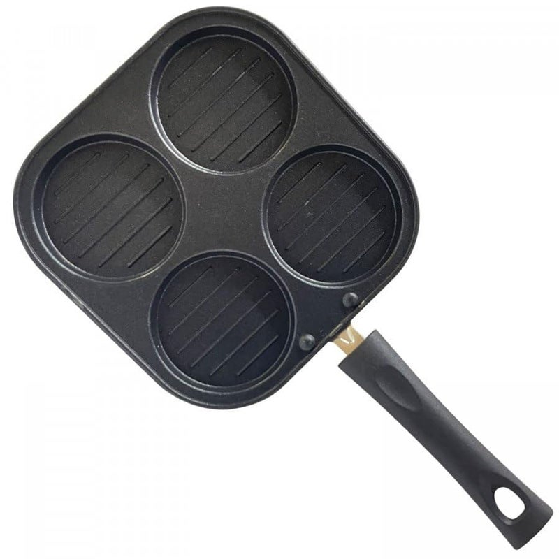 4-in-1 Non-Stick Burger Pan with Handle, Black, 4 Slots Griddle for Cooking  - Image 1