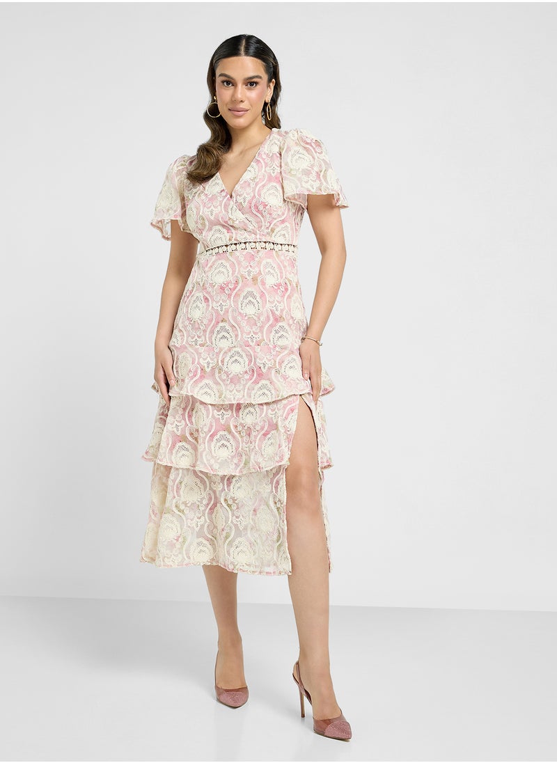 Just Me - V-Neck Side Slit Tiered Dress - Image 1