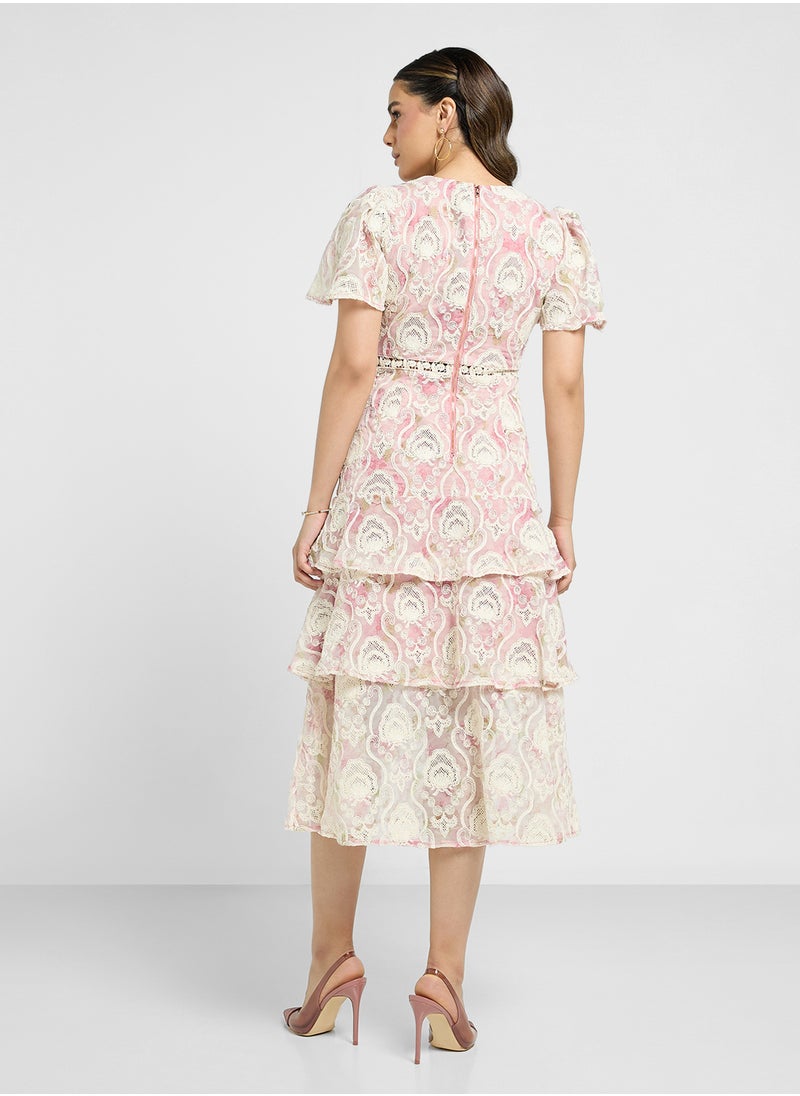 Just Me - V-Neck Side Slit Tiered Dress - Image 1