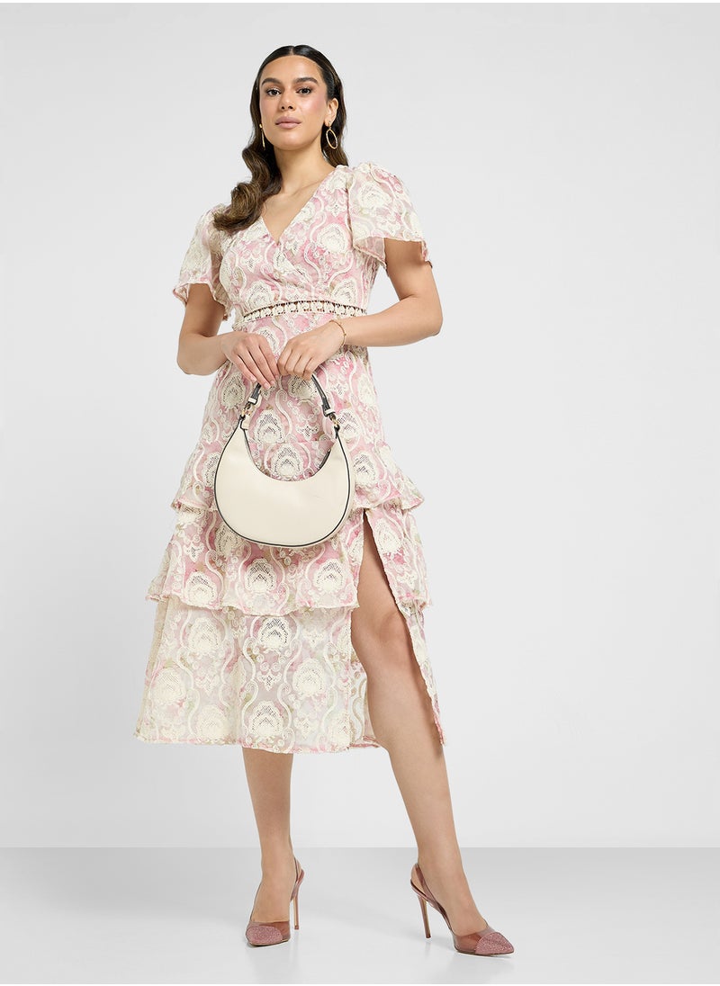 Just Me - V-Neck Side Slit Tiered Dress - Image 1