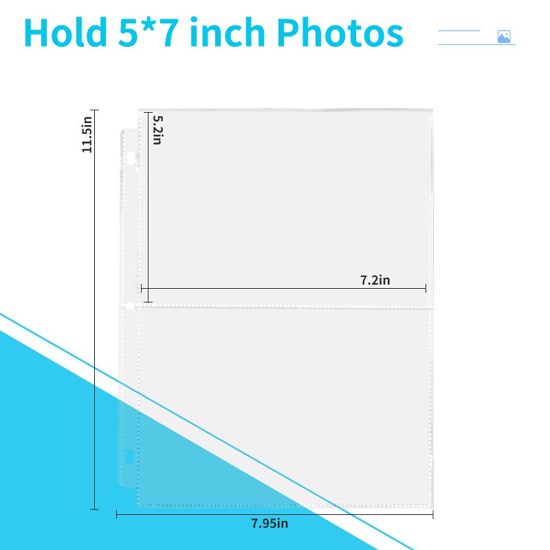 Fabmaker 30 Pack Photo Sleeves for 3 Ring Binder - (5x7, for 120 Photos), Archival Photo Page Protectors 5x7, Clear Plastic Photo Album Refill Pages Photo Pockets, Postcard Sleeves, Acid-Free - Image 2