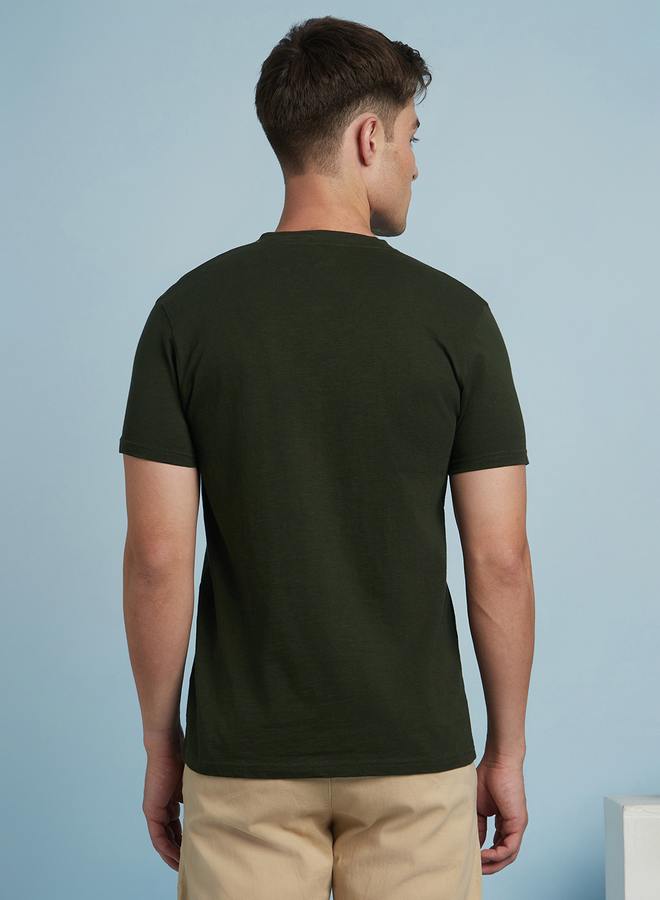 Dennis Lingo Men's Olive 100% Cotton Solid Pattern Regular Fit T-Shirt  - Image 5