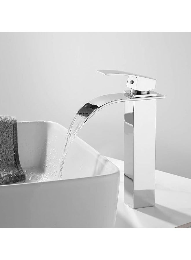 Basin Mixer Taps, Tall Waterfall Bathroom Sink Taps, Single Lever Handle Countertop Washbasin Mixer Faucet, Anti-Rust and Anti-Wear Sink Faucets, Chrome Finish - Image 2