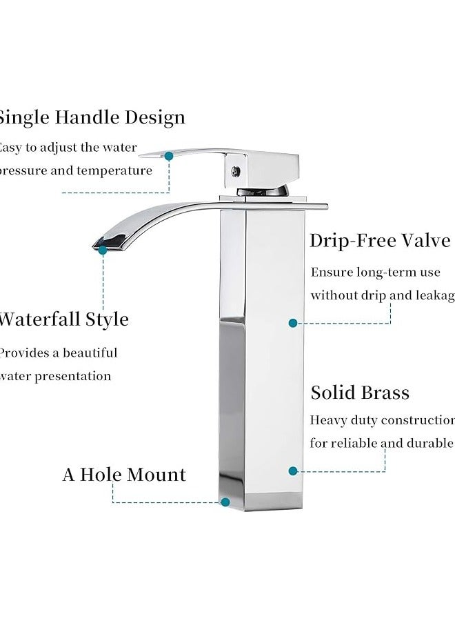 Basin Mixer Taps, Tall Waterfall Bathroom Sink Taps, Single Lever Handle Countertop Washbasin Mixer Faucet, Anti-Rust and Anti-Wear Sink Faucets, Chrome Finish - Image 3