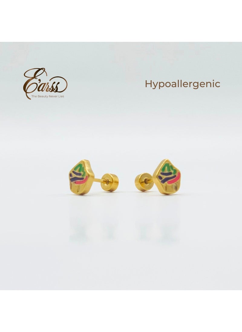 Earss Multicolour Enamelled Ice Cream Stud Earrings For Kids, Gold Plated  - Image 3