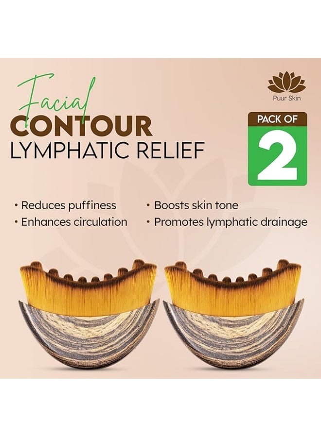 Pack of 2 Lymphatic Contour Face Brush-Facial Dry Brush-Lymphatic Drainage Massager,Soft Dry Brushing Beauty Tool for Jawline, Chin & Facial Sculpting Designed to Fit Precisely (2 pc) - Image 2