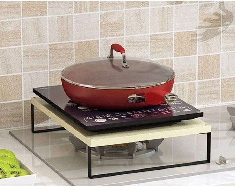 INDIAN DECOR ديكور هندي 25550 رف المطبخ حامل الميكروويف رف الخبازين في المطبخ رف التخزين العملي حامل الميكروويف حامل طباخ الحث الخشبي رف التخزين 40x30x8 سم - Image 2