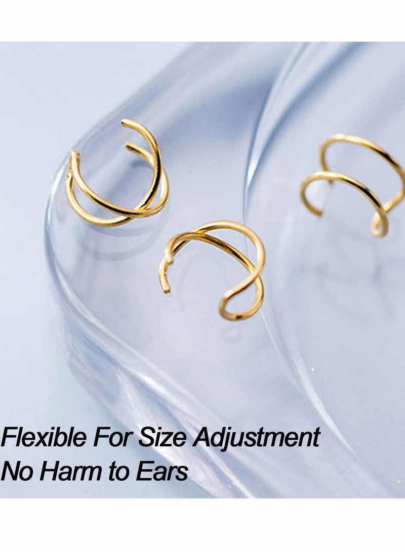 KASTWAVE No Piercing Earcuff, KASTWAVE 4PCS Adjustable Fake Helix Ear Cuff Cartilage Earring, 14K Gold Simple Lines - Image 5