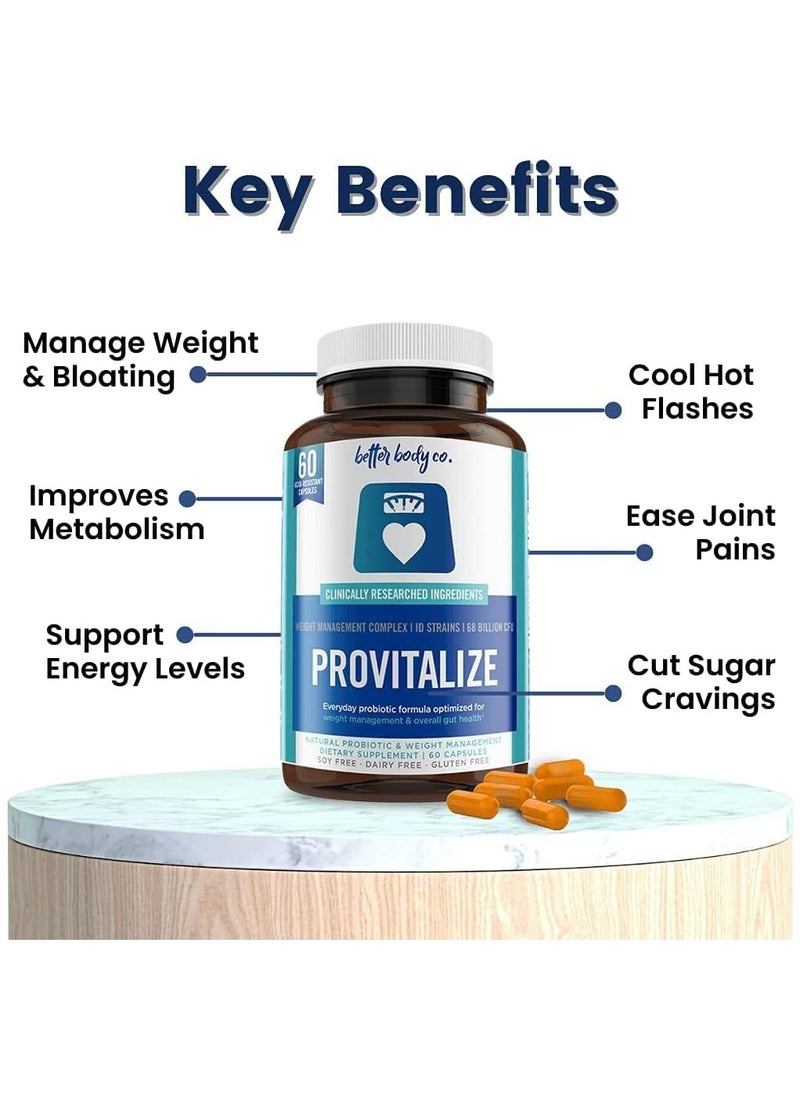 Provitalize Probiotic for Natural Menopause, Probiotics with Digestive Enzymes, Fiber Supplement & Multivitamins for Women 60 Capsule