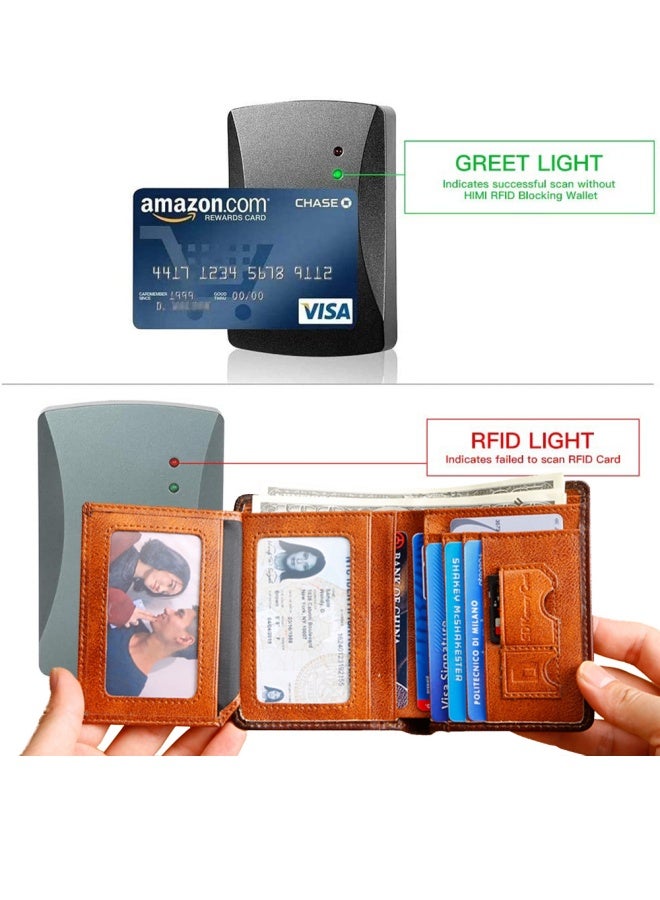 دانتي محفظة رجالية من جلد البقر من الطبقة الأولى مضادة للسرقة، بطاقة RFID، محفظة من الجلد الأصلي باللون البني الأصفر - Image 3