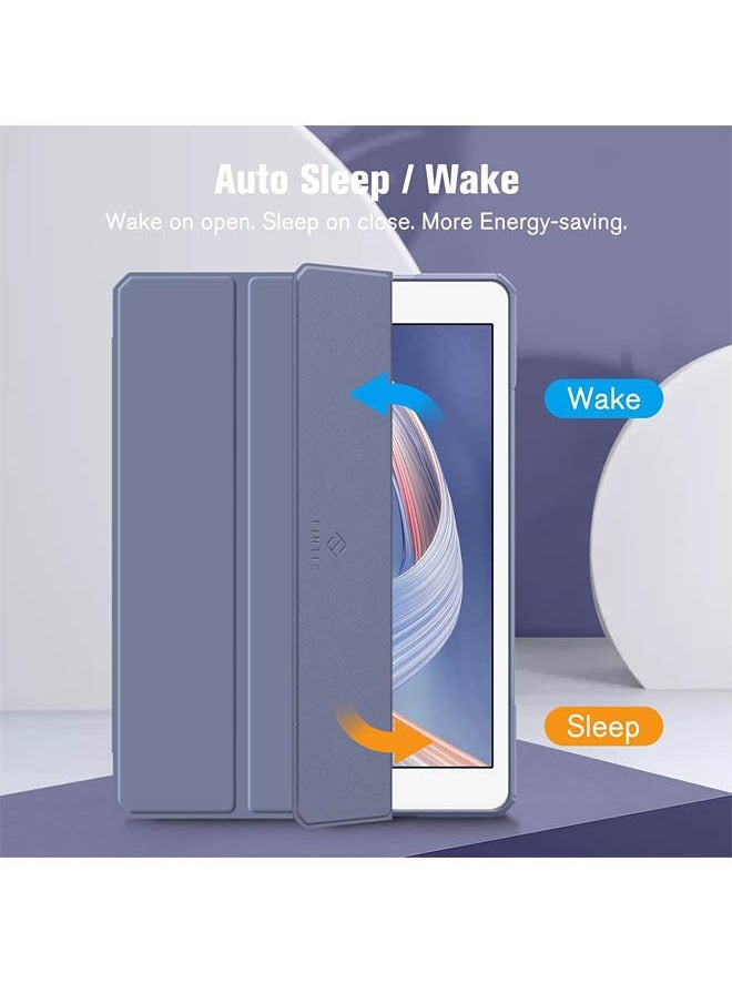 Rock Pow Protective Case Cover For Apple iPad 10.2 inch (2021/2020/2019) Generation with Pencil Holder, [Support Apple Pencil Charging and Touch ID], Clear Transparent Case with Auto Wake/Sleep,Lavender  - Image 3