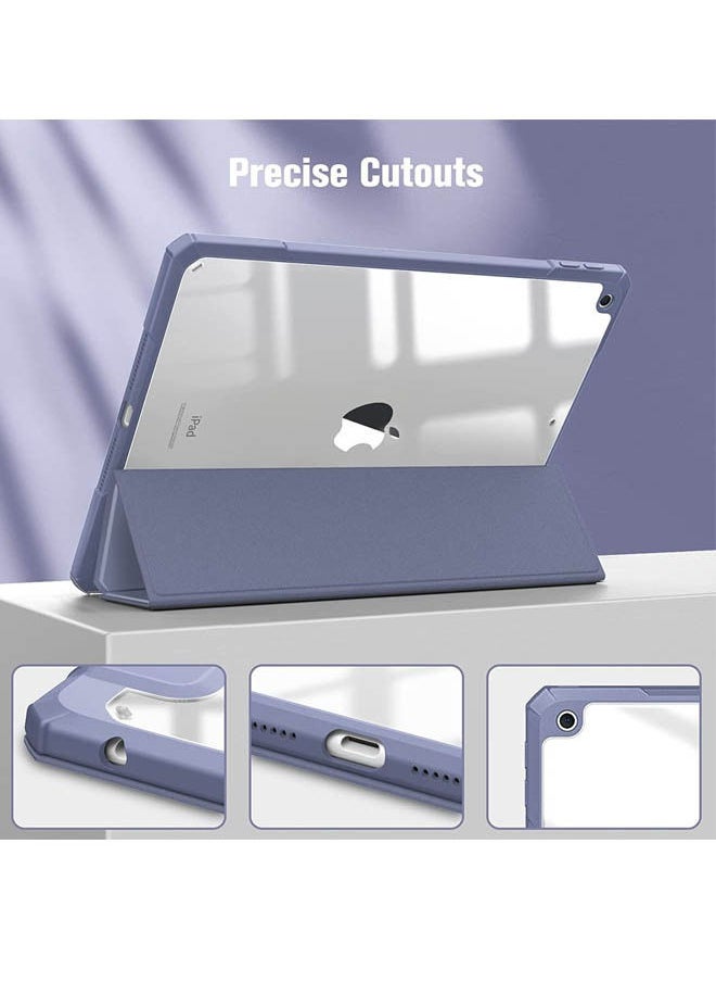 Rock Pow - Protective Case Cover For Apple iPad 10.2 inch (2021/2020/2019) Generation with Pencil Holder, [Support Apple Pencil Charging and Touch ID], Clear Transparent Case with Auto Wake/Sleep,Lavender - Image 1