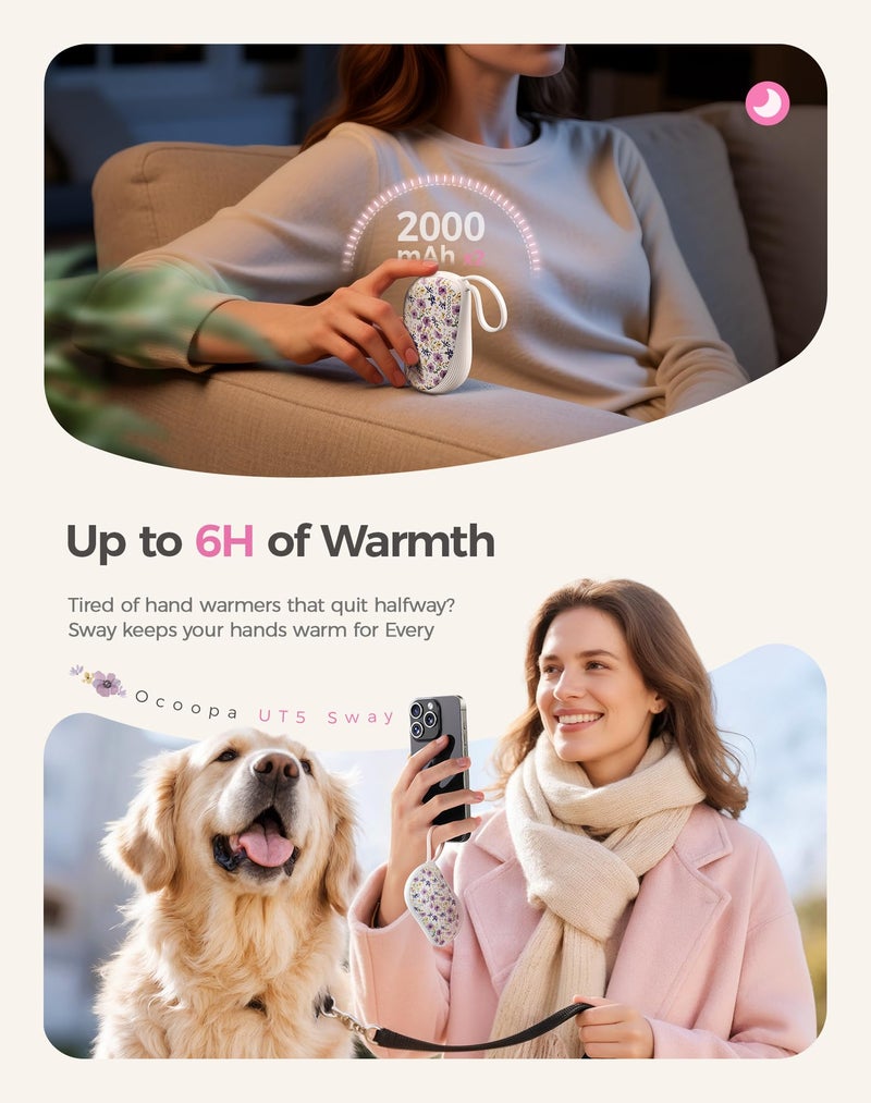 OCOOPA Hand Warmers Rechargeable 2 Pack, Ultra Slim Electric Hand Warmers, Portable Pocket Heater, Comb-Inspired, Fits in Gloves,UL Certified, Winter Essentials,UT5 Sway - Image 5