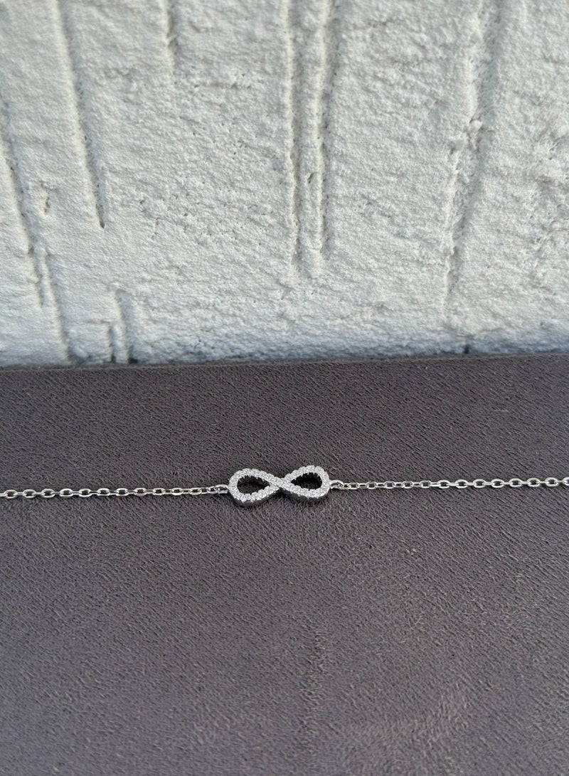 Al Kasr Jewelry Infinity Loop Bracelet - Sterling Silver 925 - Plated Rhodium White Gold 18K - Adjustable Size - Image 3
