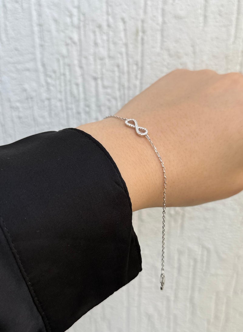 Al Kasr Jewelry Infinity Loop Bracelet - Sterling Silver 925 - Plated Rhodium White Gold 18K - Adjustable Size - Image 2