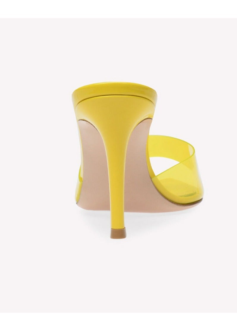 Loquat Women's Transparent Pointed Toe One Line Design High Heeled Sandals Stiletto Heel Open Toe Slip On High Heels Slippers Yellow 8.5CM  - Image 4