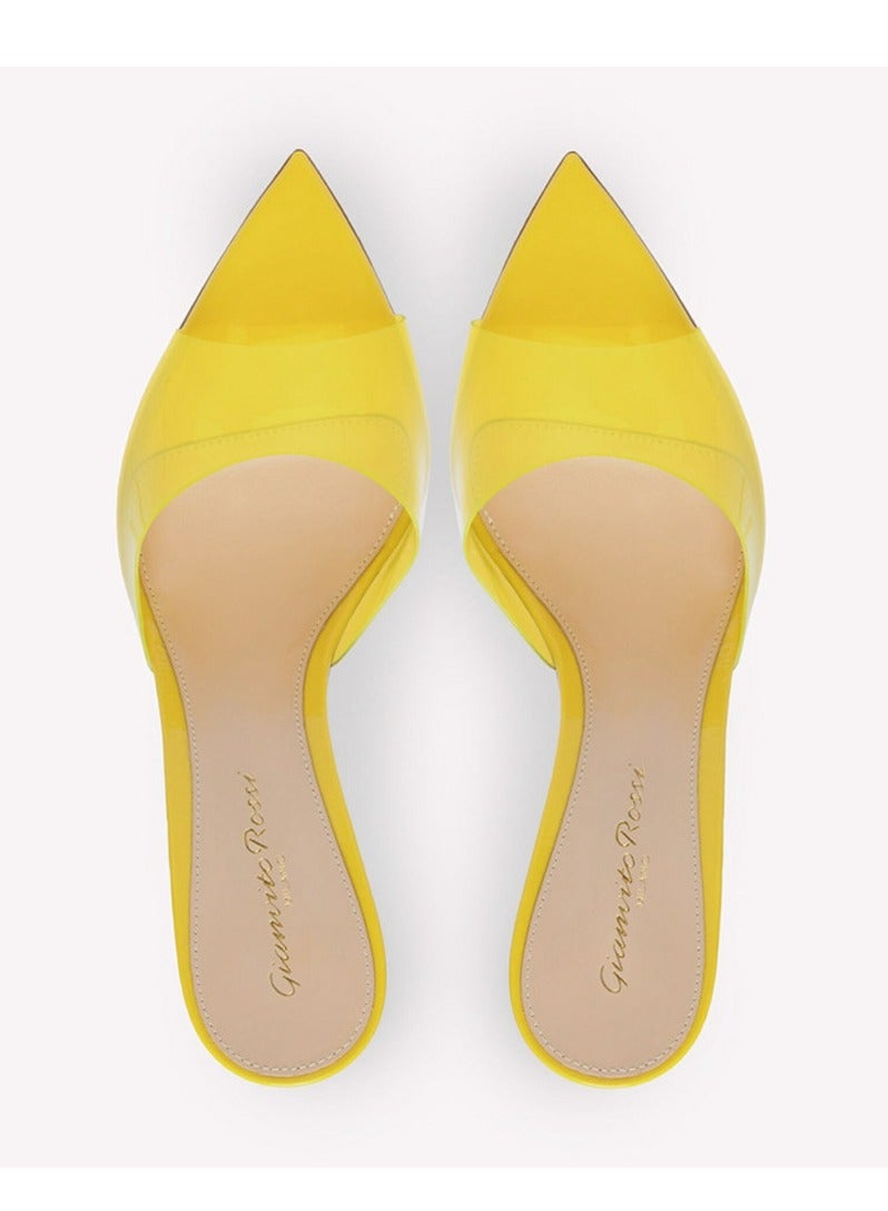 Loquat Women's Transparent Pointed Toe One Line Design High Heeled Sandals Stiletto Heel Open Toe Slip On High Heels Slippers Yellow 8.5CM  - Image 2
