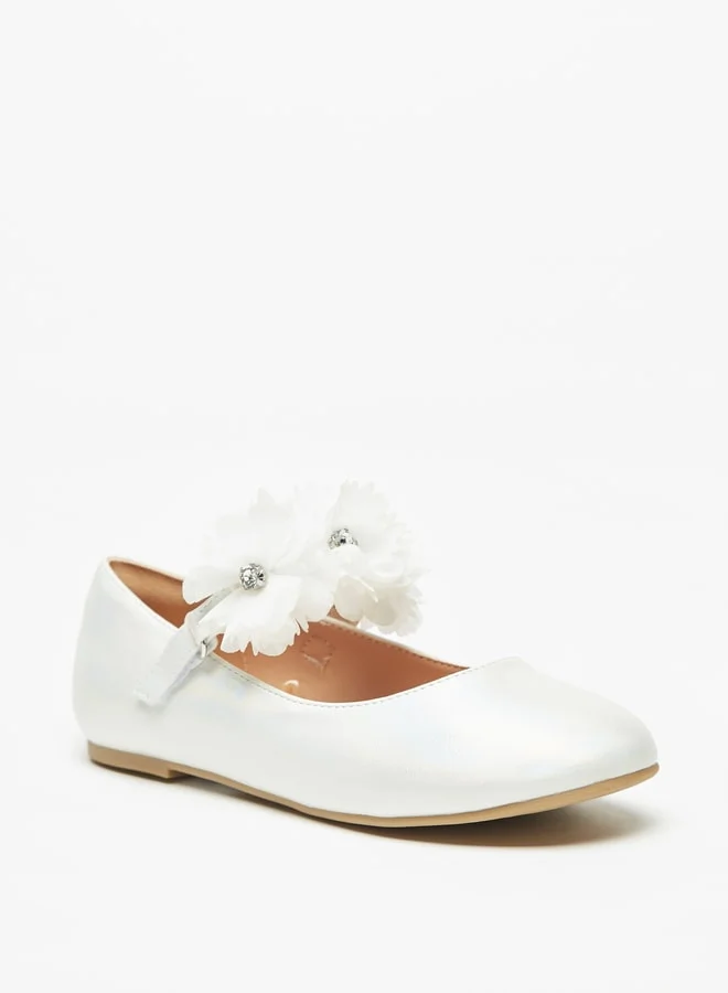 سيليست Girls' Floral Accented Ballerina Shoes with Hook and Loop Closure