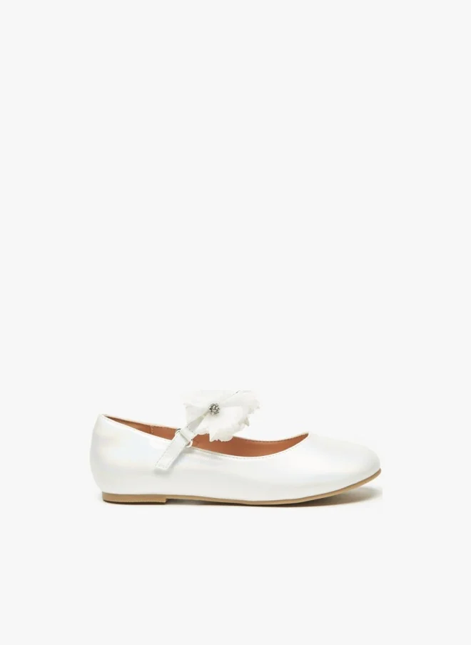 سيليست Girls' Floral Accented Ballerina Shoes with Hook and Loop Closure