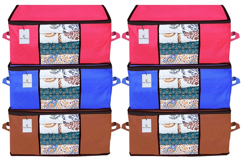Kuber Industries Underbed Storage Bag Storage Organiser Blanket Cover Set of 6 PinkRoyal BlueDark Brown Extra Large SizeCTKTC23946 - Image 1