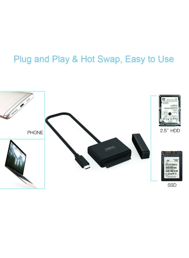 FIDECO USB Type-C to SATA Hard Drive Converter 2535C for 2.5" & 3.5" HDD SSD with Power Adapter, 5Gbps - Image 3