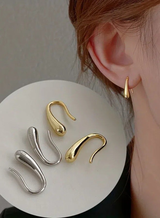 2 زوج من السيدات قطرة المسيل للدموع أقراط ، اتجاهات الموضة نسيم بارد النسخة الكورية من مزاجه الأذن شنقا ( فضي + ذهبي ) - Image 1