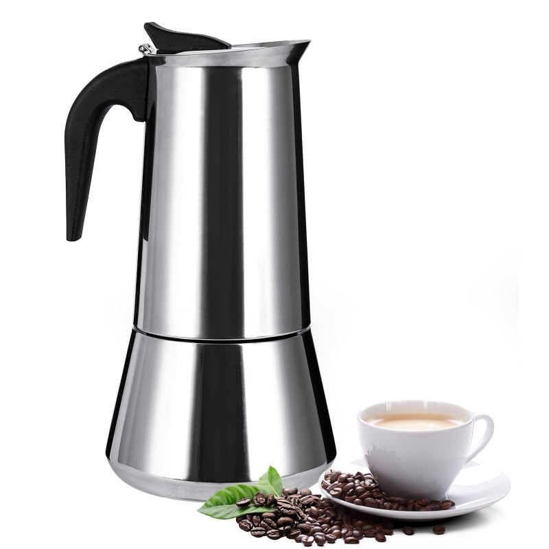 Balun Admhail Stainless Steel Stovetop Moka Pot Espresso Maker Percolator 12 Cup 600ml Portable Italian Greca Cuban Coffee Maker for Big Family Home Office Camping Work with Gas Electric Ceramic Stovetop