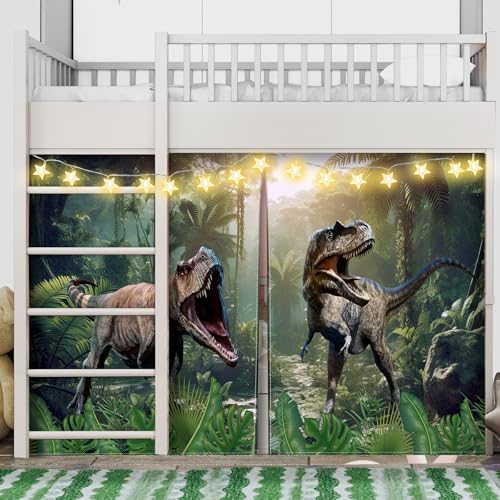 Hahafelt Dinosaur Loft Bed Tent Curtain Set for Low Twin Bunk Bed Curtains with Enchanting Star Lights Play Gifts Tent Party Decoration for Indoor Outdoor - Image 1
