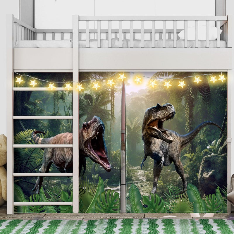 Hahafelt Dinosaur Loft Bed Tent Curtain Set for Low Twin Bunk Bed Curtains with Enchanting Star Lights Play Gifts Tent Party Decoration for Indoor Outdoor - Image 2