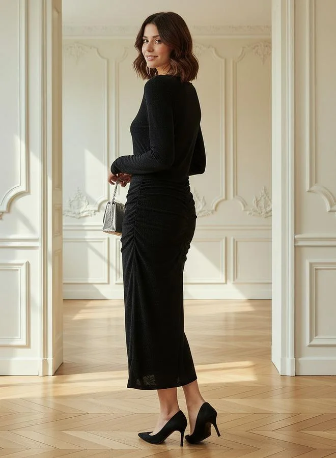 2Xtremz 2Xtremz Bodycon Midi Dress with Ruched Accent