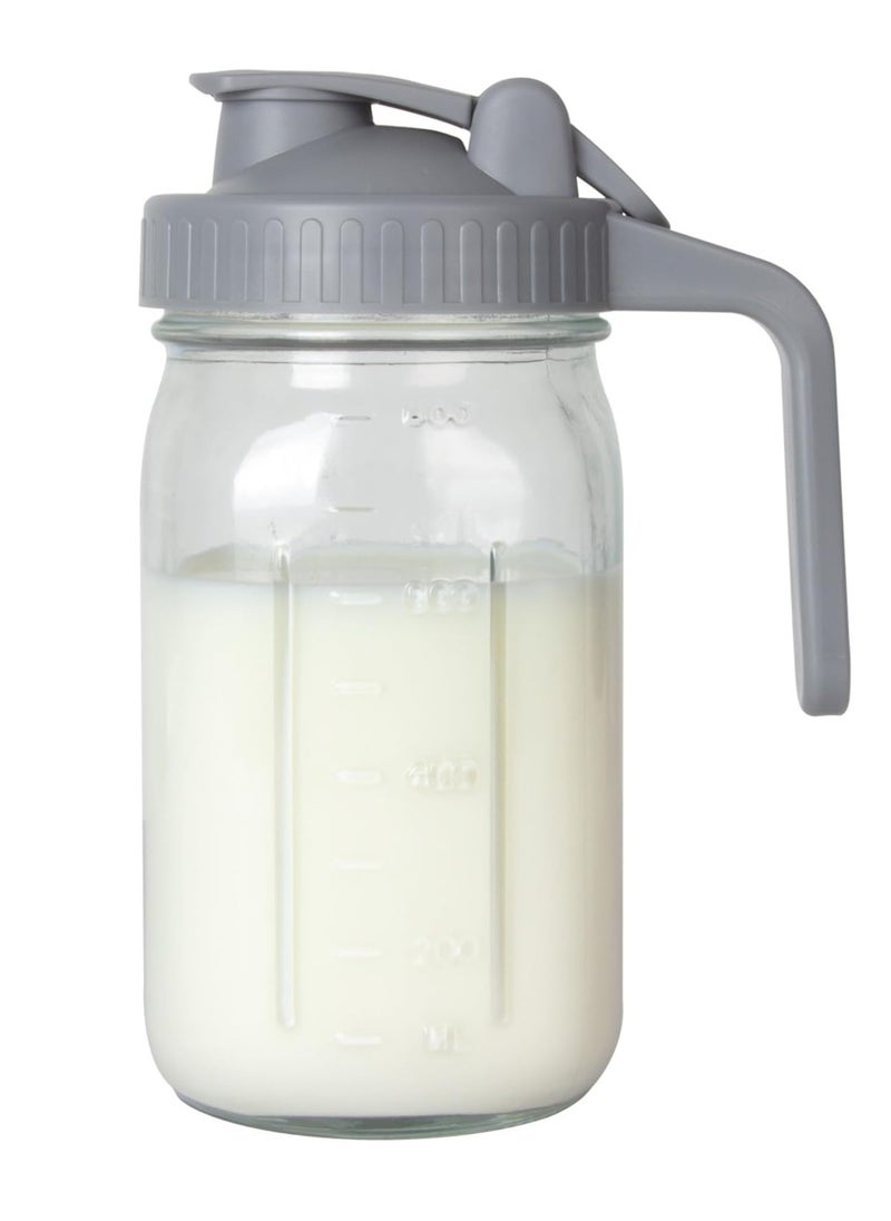 LENND Breast Milk Pitcher, Mason Jar 940ml, Heavy Duty Wide Mouth Jar with Flip Cap Lid and Pour Spout - Airtight Seal for Freshness and Convenience - Great for Cold Beverages, and Home Entertaining  - Image 1