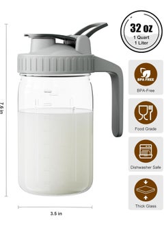 LENND Breast Milk Pitcher, Mason Jar 940ml, Heavy Duty Wide Mouth Jar with Flip Cap Lid and Pour Spout - Airtight Seal for Freshness and Convenience - Great for Cold Beverages, and Home Entertaining  - Image 2