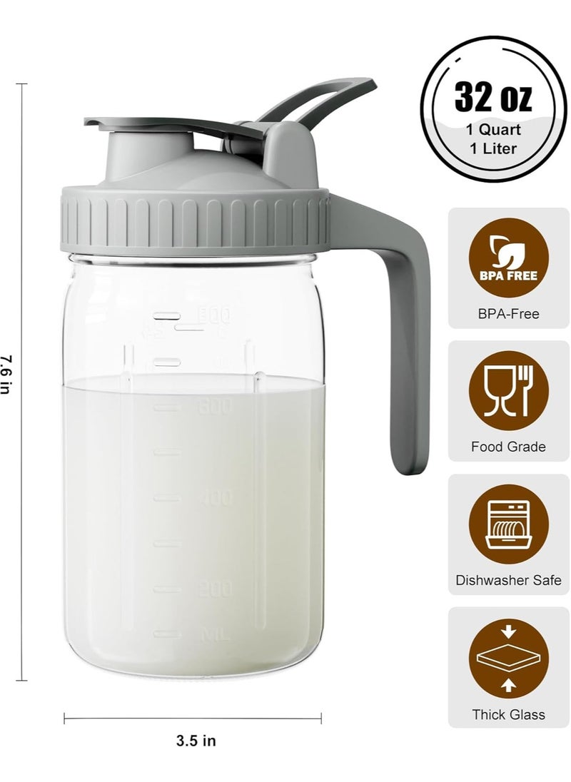 LENND Breast Milk Pitcher, Mason Jar 940ml, Heavy Duty Wide Mouth Jar with Flip Cap Lid and Pour Spout - Airtight Seal for Freshness and Convenience - Great for Cold Beverages, and Home Entertaining  - Image 2