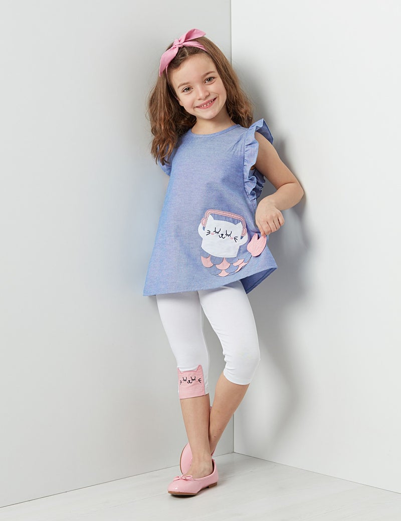 Denokids Sea Cat Girl Tunic Tights Set  - Image 1