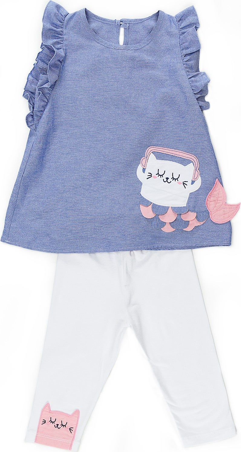 Denokids Sea Cat Girl Tunic Tights Set  - Image 3