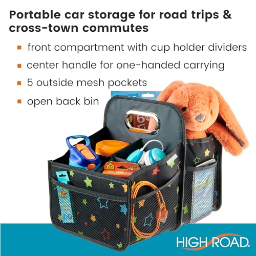 High Road Car Seat Caddy Organizer with Cup Holders Middle Seat Car Organizer for Kids or Passenger Seat Organizer for Drivers Portable Car Storage Bin with Easy Carry Handle Starry Night - Image 3