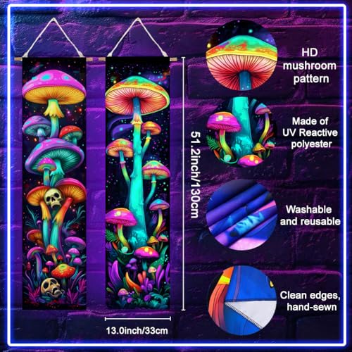 ACRNIGHEET Pack of 2 Tapestry Mushroom Blacklight Tapestry UV Reactive Poster Black Light Tapestries Mushroom Aesthetic Room Hanging Backdrop for Bedroom Home Decoration - Image 2