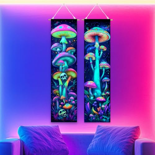ACRNIGHEET Pack of 2 Tapestry Mushroom Blacklight Tapestry UV Reactive Poster Black Light Tapestries Mushroom Aesthetic Room Hanging Backdrop for Bedroom Home Decoration - Image 5