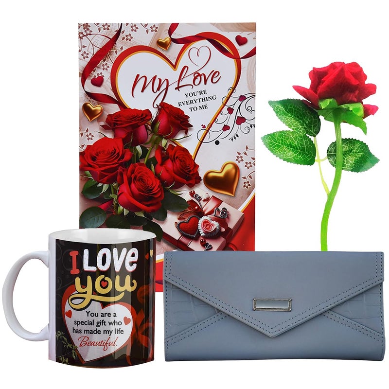 Saugat Traders Saugat Traders Valentine Love Gift for Girlfriend & Wife -Ceramic Coffee Mug-Women's Wallet-Artificial Red Rose with Love Greeting Card-Birthday Gift-Anniversary Gift  - Image 1