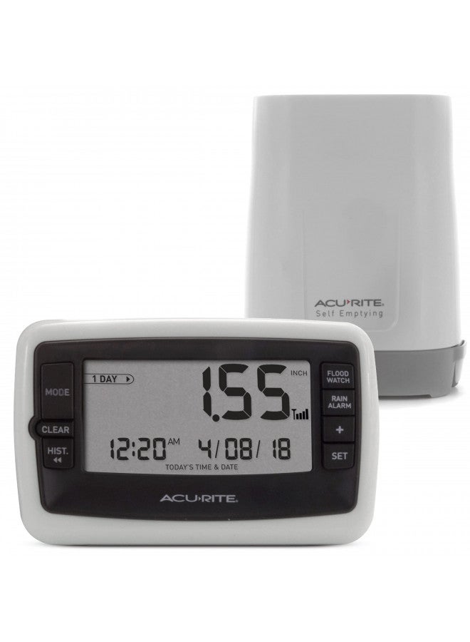 AcuRite Wireless Digital Rain Gauge with Self-Emptying Collector with Rainfall History, Alerts, and Current Date and Time (00899), Multicolor - Image 1