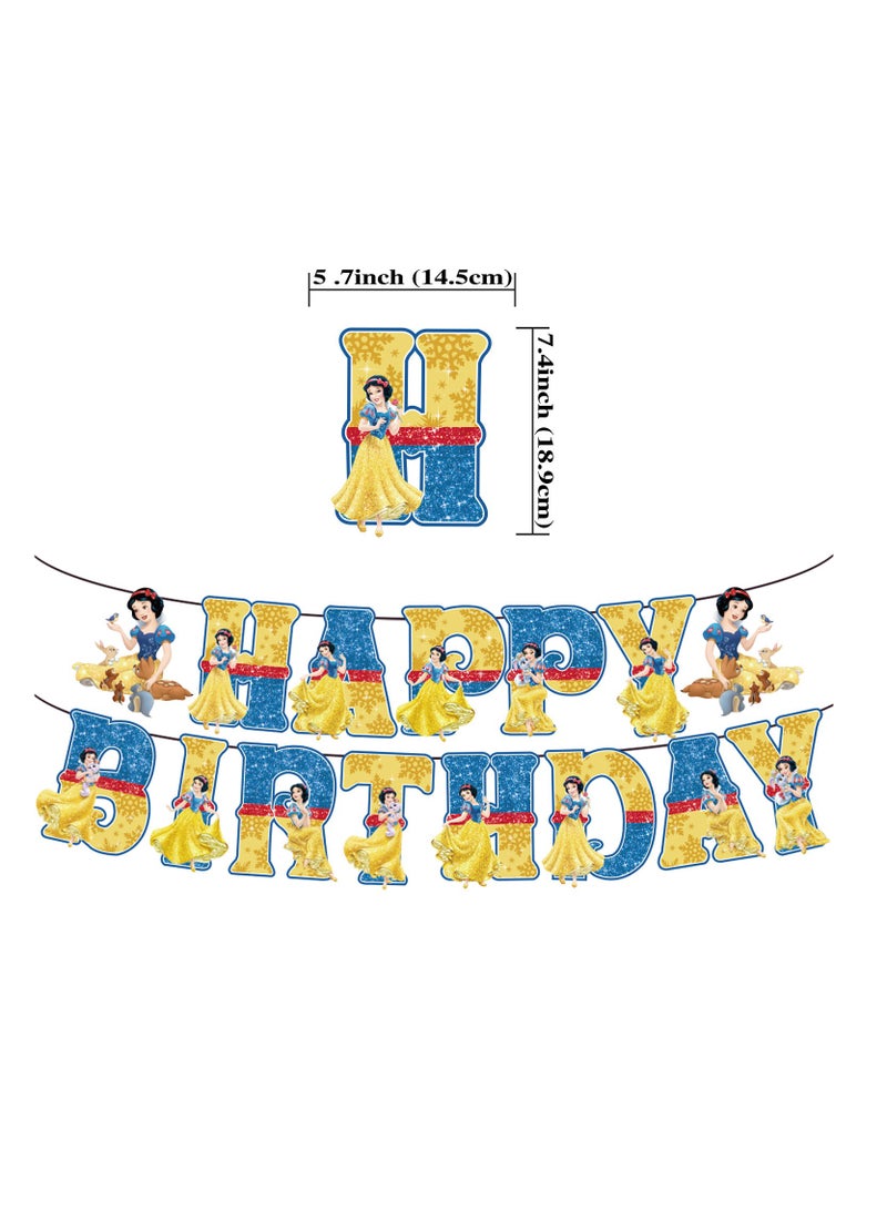 30-piece Snow White themed birthday party set including Happy Birthday flags, cake flag decorations, cupcake decorations, and latex balloons - Image 3
