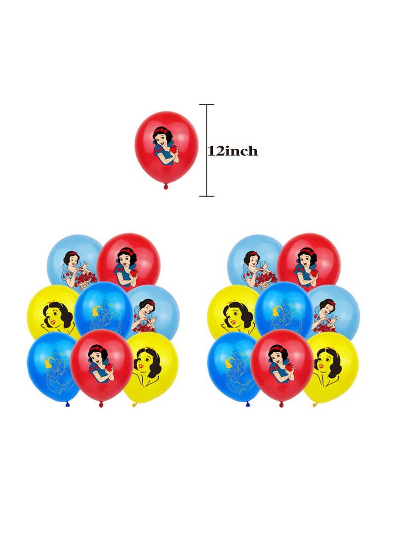 30-piece Snow White themed birthday party set including Happy Birthday flags, cake flag decorations, cupcake decorations, and latex balloons - Image 4