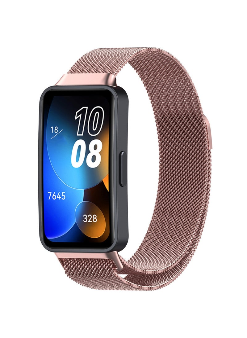 Milanese Loop Bands for Huawei Band 10/Huawei Band 9/Huawei Band 8/ Stainless Steel Metal Magnetic Replacement Strap for Huawei Band 10/9/8 Tracker Smartwatch for Women Men (Pink) - Image 1