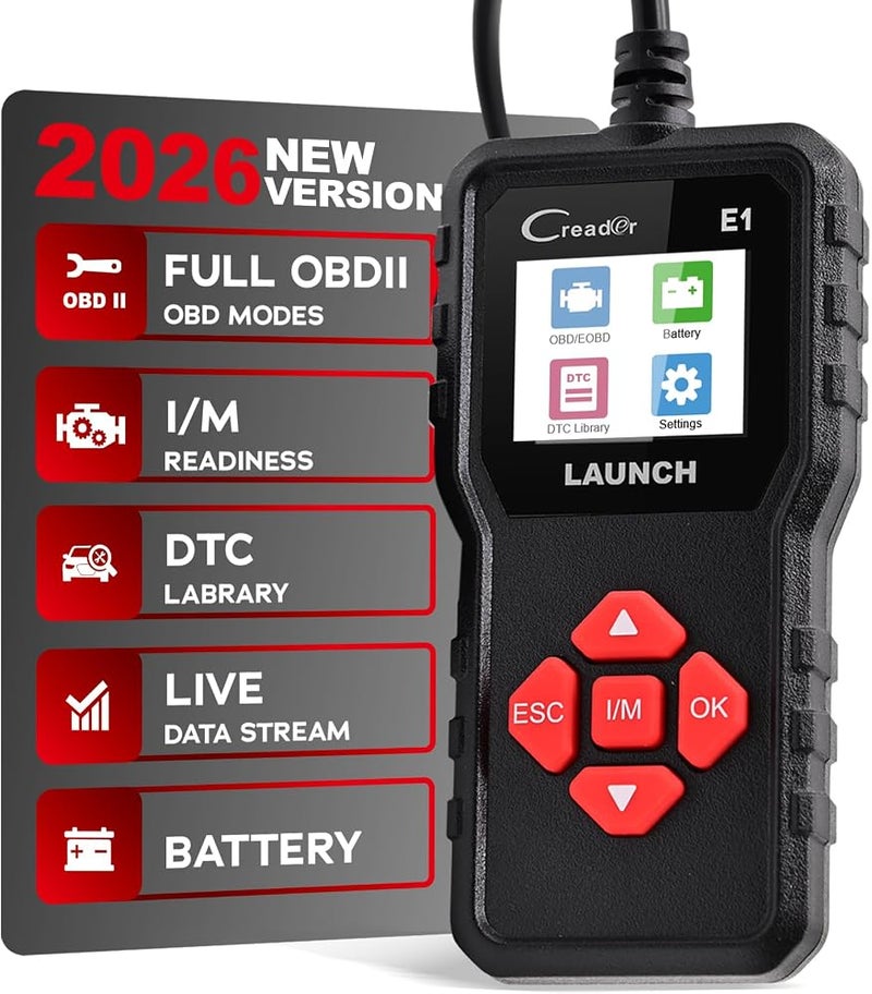 LAUNCH Creader E1 OBD2 Diagnostic Device Car, Fault Reader for Engine & Exhaust Gas, Reads & Clears Fault Codes, Shows Live Data & I/M Readiness, Supports Battery Voltage Testing & Freeze Frame Data - Image 1